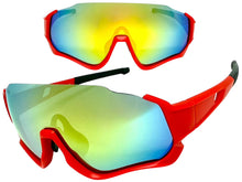 Sporty Retro Wrap Around Shield Style SUNGLASSES Red Frame Gold Lens E2028
