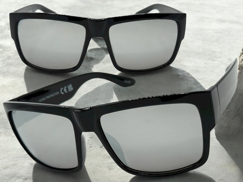 Classic Vintage Retro Hardcore Biker Gangster Style SUNGLASSES Thick Square Black Frame - Silver Lens 7232
