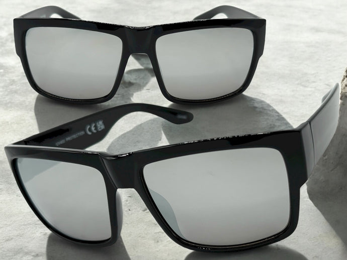 Classic Vintage Retro Hardcore Biker Gangster Style SUNGLASSES Thick Square Black Frame - Silver Lens 7232