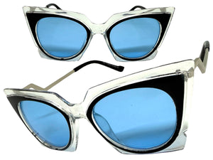Classic Vintage Retro Cat Eye Style SUNGLASSES Funky Clear & Black Frame 1720