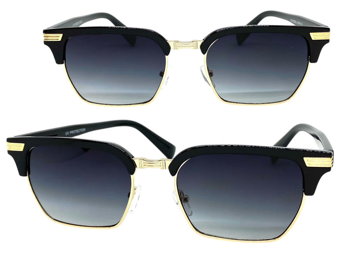 Classic Hardcore Vintage Retro Style SUNGLASSES Black & Gold Frame 27539