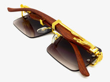 Classy Elegant Sophisticated Luxury Hip Hop Style SUNGLASSES Gold & Wooden Frame E0962