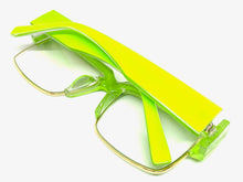 Classy Contemporary Modern Retro Clear Lens EYEGLASSES Neon Green & Gold Frame 8259