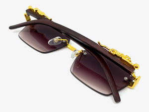 Classy Elegant Sophisticated Luxury Style SUNGLASSES Gold & Wooden Frame E0958