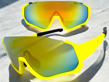Sporty Retro Wrap Around Shield Style SUNGLASSES Neon Yellow Frame Gold Lens E2028