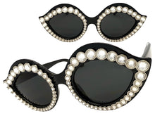 Oversized Exaggerated Classic Retro Cat Eye Style SUNGLASSES Bling Black Frame - Dark Lens 8120