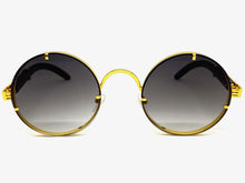 Classy Elegant Sophisticated Luxury Hip Hop Style SUNGLASSES Round Gold & Wooden Frame 7535