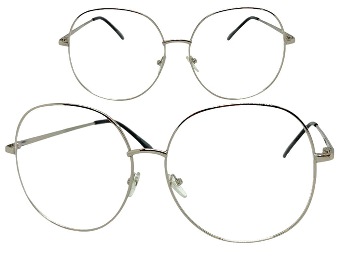 Oversized Exaggerated Vintage Retro Style Clear Lens EYEGLASSES Large Silver Frame 6404
