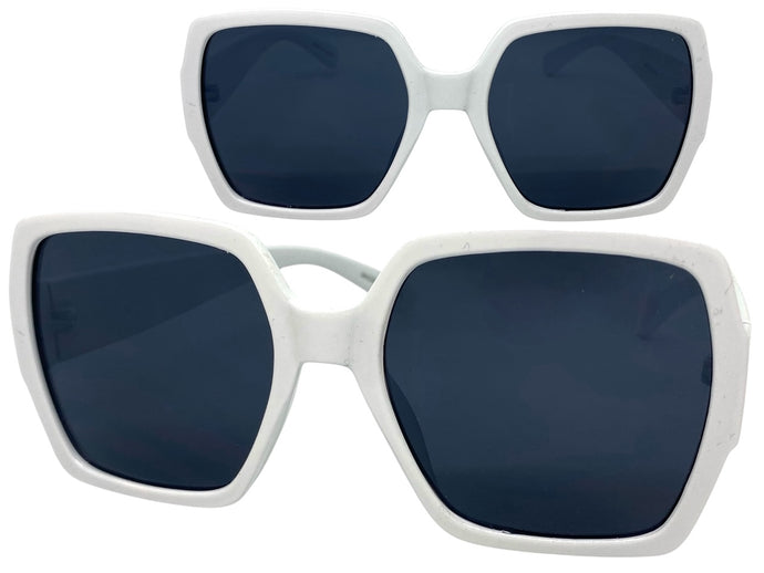 Oversized Vintage Retro Style SUNGLASSES Large Square White Frame E1275