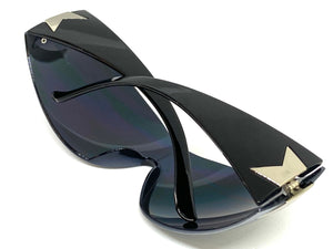 Classy Elegant Contemorary Modern Shield Wrap Style SUNGLASSES Black Frame 80473