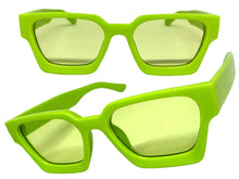 Classic Vintage Retro Style SUNGLASSES Thick Neon Green Frame - Light Green Lens 1402