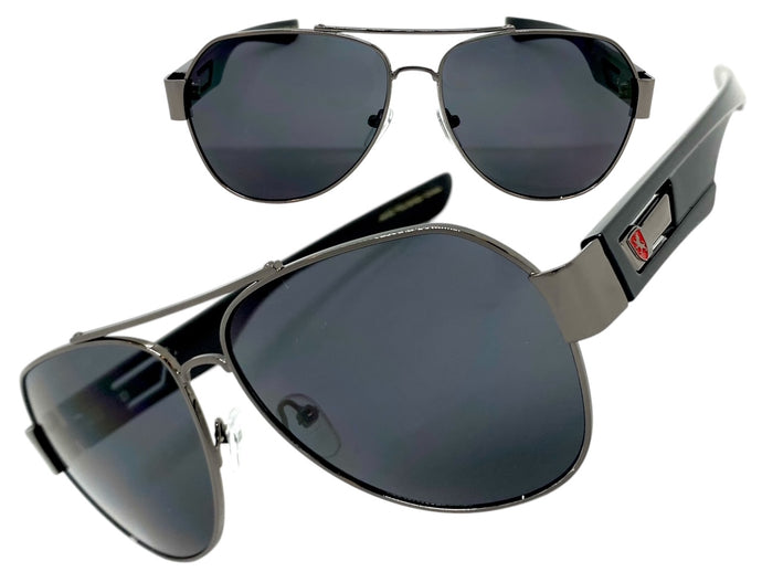 Classic Vintage Retro Aviator Style SUNGLASSES Sleek Gunmetal & Black Frame 21037