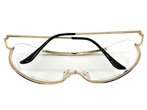 Oversized Modern Retro Shield Style Party Raver SUNGLASSES Large Gold Frame AB303