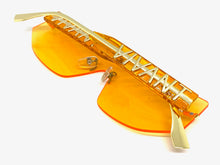 Contemporary Modern Shield Style SUNGLASSES Rimless Orange Frame 5232