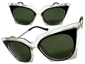 Classic Vintage Retro Cat Eye Style SUNGLASSES Funky Clear & Black Frame 1720