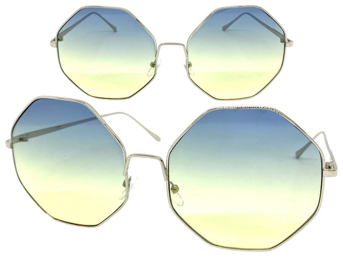 Oversized Exaggerated Vintage Retro Style SUNGLASSES Large Silver Octagon Frame 4150