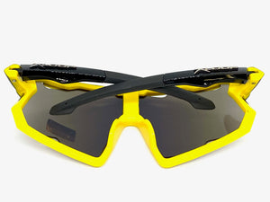 Oversized Retro Sporty Wrap Around Style SUNGLASSES Large Black & Yellow Frame 3693