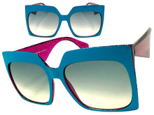 Oversized Exaggerated Vintage Retro Style SUNGLASSES X-Large Square Blue Frame 49308
