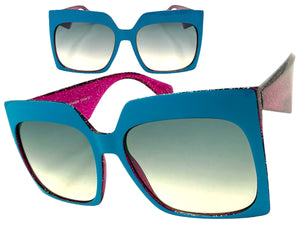 Oversized Exaggerated Vintage Retro Style SUNGLASSES X-Large Square Blue Frame 49308