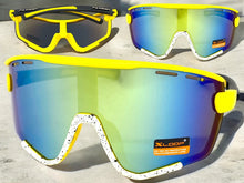 Oversized Retro Sporty Wrap Around Style SUNGLASSES Large Yellow & White Frame 3694