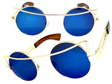 Classic Vintage Retro Steampunk Style SUNGLASSES Round Gold Frame - Blue Lens A137