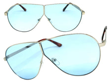Oversized Modern Retro Shield Style SUNGLASSES Large Silver Frame - Blue Lens 4617