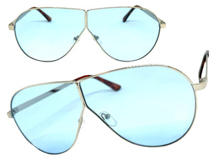 Oversized Modern Retro Shield Style SUNGLASSES Large Silver Frame - Blue Lens 4617