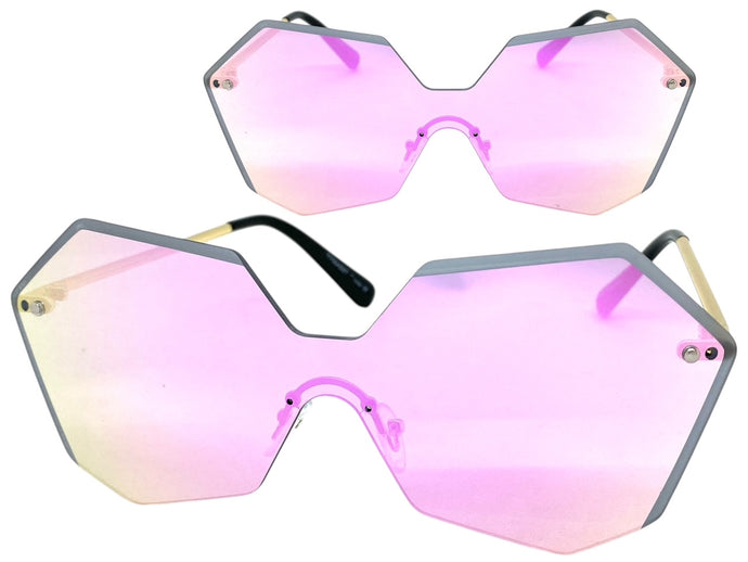 Sleek Modern Retro Shield Style SUNGLASSES Gold Rimless Frame 7756