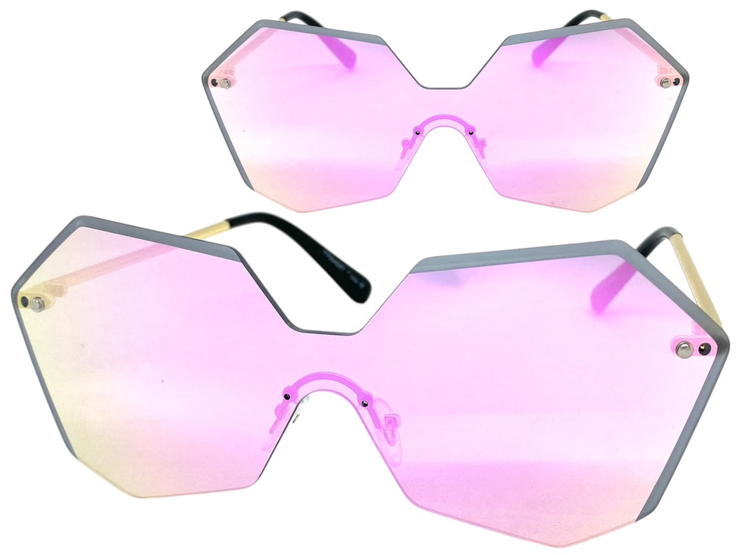 Sleek Modern Retro Shield Style SUNGLASSES Gold Rimless Frame 7756