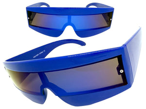 Space Futuristic Robotic Cyclops Shield Costume Party SUNGLASSES Blue Frame - Blue Lens K019