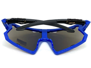 Oversized Retro Sporty Wrap Around Style SUNGLASSES Large Black & Blue Frame 3693