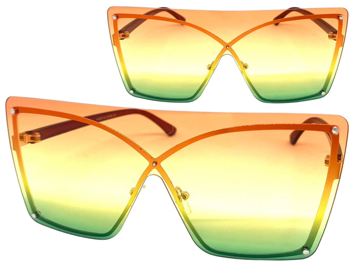 Oversized Exaggerated Modern Retro Shield Style SUNGLASSES Large Flat Multicolor Lens E0443