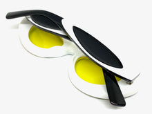 Contemporary Modern Retro Raver Party SUNGLASSES Funky White & Black Frame 2123