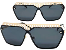 Sleek Modern Retro Shield Style SUNGLASSES Gold Frame Dark Lens 10415