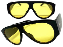 Oversized Classic Vintage Retro Style SUNGLASSES Large Super Thick Black Frame Yellow Lens 15013