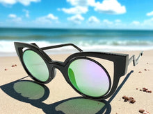 Classic Vintage Retro Cat Eye Style SUNGLASSES Funky Black Frame - Purple Lens 1737