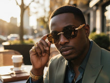 Classy Elegant Luxury Hip Hop Rapper Style SUNGLASSES Gold & Faux Wooden Frame - Brown Lens 27804