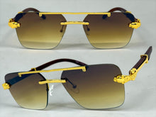 Classy Elegant Luxury Hip Hop Rapper Style SUNGLASSES Gold & Faux Wooden Frame - Brown Lens E2176