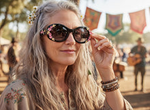 Classic Elegant Vintage Retro Style SUNGLASSES Thick Black Oval Floral Frame 17008