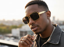 Classic Vintage Retro Luxury Hip Hop Rapper Style SUNGLASSES Square Gold Frame - Dark Lens E2206