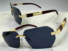 Classy Elegant Luxury Hip Hop Rapper Style SUNGLASSES Gold & Faux Wooden Frame - Dark Lens 27804
