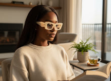 Exaggerated Classic Vintage RETRO Cat Eye Style READING GLASSES READERS Beige Frame - Lens Strength +1.25