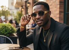 Classic Vintage Retro Luxury Hip Hop Rapper Style SUNGLASSES Oval Gold Frame - Gray Lens 27736