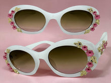 Classic Elegant Vintage Retro Style SUNGLASSES Thick Off White Oval Floral Frame 17008