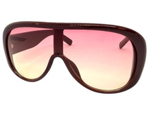 Oversized Modern Retro Shield Style SUNGLASSES Thick Red Frame - Pink Lens 2466