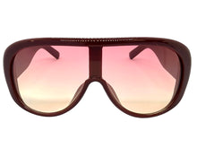 Oversized Modern Retro Shield Style SUNGLASSES Thick Red Frame - Pink Lens 2466