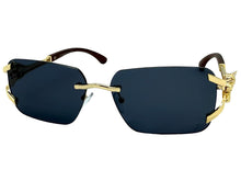 Classy Elegant Luxury Hip Hop Rapper Style SUNGLASSES Rimless Gold & Faux Wooden Frame - Dark Lens 27806