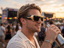 Space Futuristic Robotic Cyclops Modern Contemporary Party Raver SUNGLASSES Sleek Gold Frame LH315