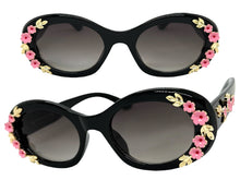 Classic Elegant Vintage Retro Style SUNGLASSES Thick Black Oval Floral Frame 17008