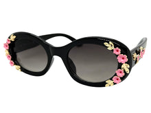 Classic Elegant Vintage Retro Style SUNGLASSES Thick Black Oval Floral Frame 17008